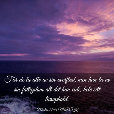 Picture 03 - Markus 12:44 NORSK - For de la alle av sin overflod, men hun la av sin - Bible Verse Picture