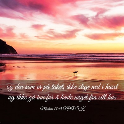 Picture 03 - Markus 13:15 NORSK - og den som er på taket, ikke stige ned i huset - Bible Verse Picture