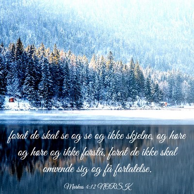 Picture 03 - Markus 4:12 NORSK - forat de skal se og se og ikke skjelne, og høre - Bible Verse Picture