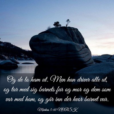 Picture 03 - Markus 5:40 NORSK - Og de lo ham ut. Men han driver alle ut, og tar - Bible Verse Picture