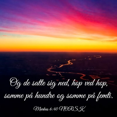 Picture 03 - Markus 6:40 NORSK - Og de satte sig ned, hop ved hop, somme på - Bible Verse Picture