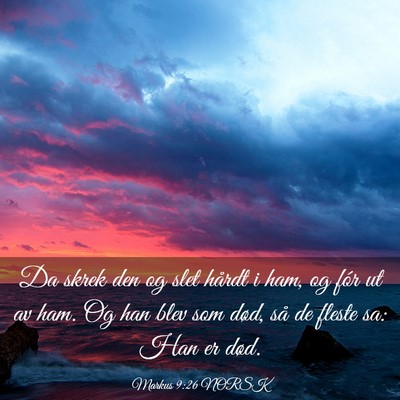 Picture 03 - Markus 9:26 NORSK - Da skrek den og slet hårdt i ham, og fór ut av - Bible Verse Picture