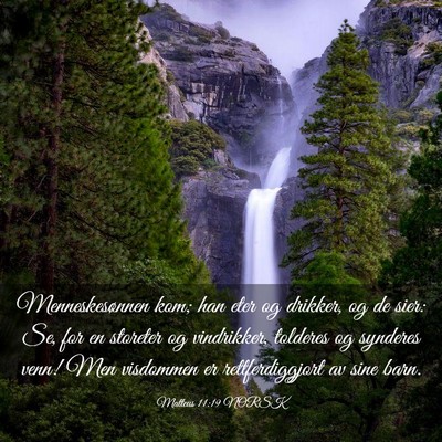 Picture 03 - Matteus 11:19 NORSK - Menneskesønnen kom; han eter og drikker, og de - Bible Verse Picture