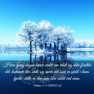 Picture 03 - Matteus 13:19 NORSK - Hver gang nogen hører ordet om riket og ikke - Bible Verse Picture