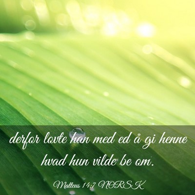 Picture 03 - Matteus 14:7 NORSK - derfor lovte han med ed å gi henne hvad hun - Bible Verse Picture