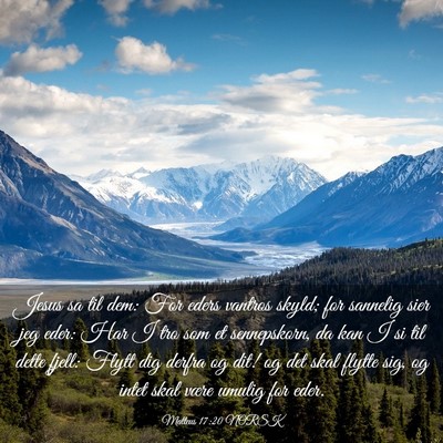 Picture 03 - Matteus 17:20 NORSK - Jesus sa til dem: For eders vantros skyld; for - Bible Verse Picture
