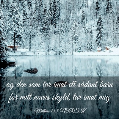 Picture 03 - Matteus 18:5 NORSK - og den som tar imot ett sådant barn for mitt - Bible Verse Picture
