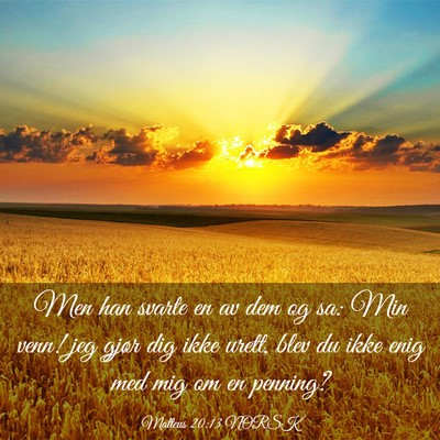 Picture 03 - Matteus 20:13 NORSK - Men han svarte en av dem og sa: Min venn! jeg - Bible Verse Picture
