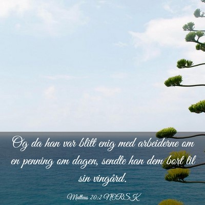 Picture 03 - Matteus 20:2 NORSK - Og da han var blitt enig med arbeiderne om en - Bible Verse Picture