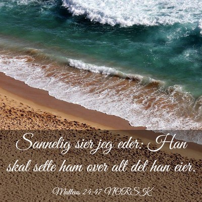 Picture 03 - Matteus 24:47 NORSK - Sannelig sier jeg eder: Han skal sette ham over - Bible Verse Picture