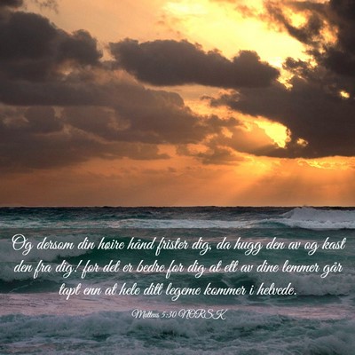 Picture 03 - Matteus 5:30 NORSK - Og dersom din høire hånd frister dig, da hugg - Bible Verse Picture