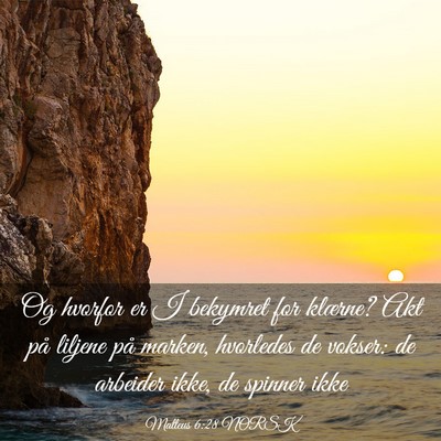 Picture 03 - Matteus 6:28 NORSK - Og hvorfor er I bekymret for klærne? Akt på - Bible Verse Picture