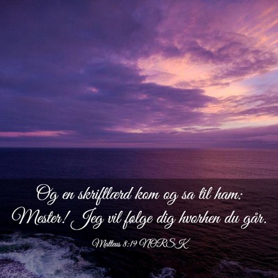 Picture 03 - Matteus 8:19 NORSK - Og en skriftlærd kom og sa til ham: Mester! Jeg - Bible Verse Picture