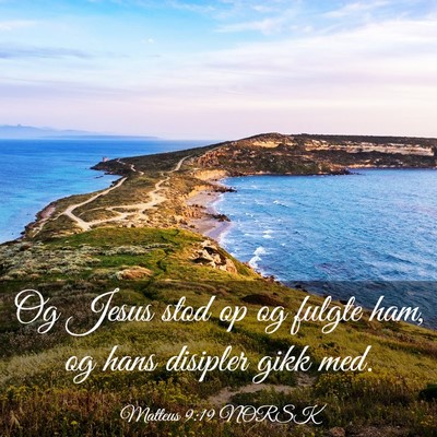 Picture 03 - Matteus 9:19 NORSK - Og Jesus stod op og fulgte ham, og hans disipler - Bible Verse Picture