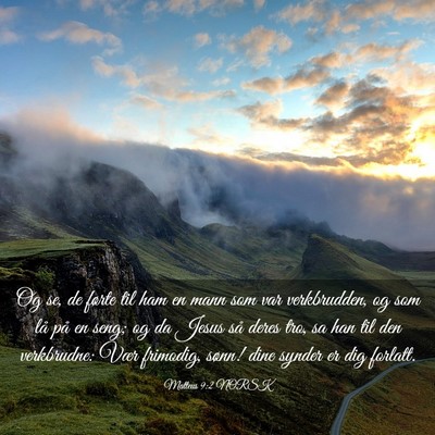 Picture 03 - Matteus 9:2 NORSK - Og se, de førte til ham en mann som var - Bible Verse Picture
