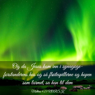 Picture 03 - Matteus 9:23 NORSK - Og da Jesus kom inn i synagoge-forstanderens hus - Bible Verse Picture