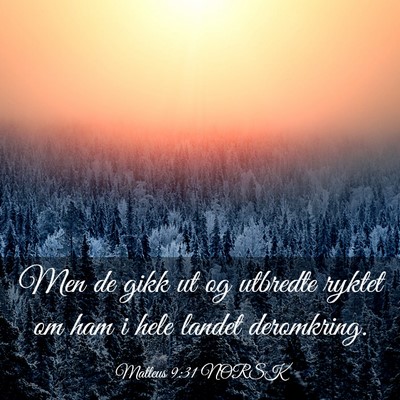 Picture 03 - Matteus 9:31 NORSK - Men de gikk ut og utbredte ryktet om ham i hele - Bible Verse Picture