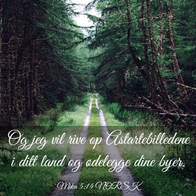 Picture 03 - Mika 5:14 NORSK - Og jeg vil rive op Astartebilledene i ditt land - Bible Verse Picture