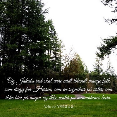 Picture 03 - Mika 5:7 NORSK - Og Jakobs rest skal være midt iblandt mange folk - Bible Verse Picture