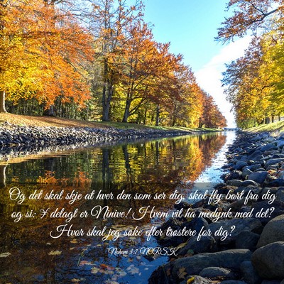 Picture 03 - Nahum 3:7 NORSK - Og det skal skje at hver den som ser dig, skal - Bible Verse Picture