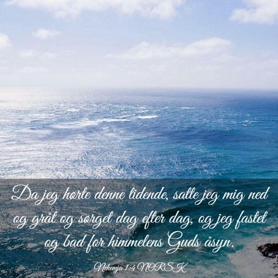 Picture 03 - Nehemja 1:4 NORSK - Da jeg hørte denne tidende, satte jeg mig ned og - Bible Verse Picture