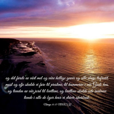 Picture 03 - Nehemja 10:37 NORSK - og det første av vårt mel og våre hellige - Bible Verse Picture