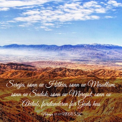 Picture 03 - Nehemja 11:11 NORSK - Seraja, sønn av Hilkia, sønn av Mesullam, sønn - Bible Verse Picture