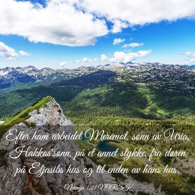 Picture 03 - Nehemja 3:21 NORSK - Efter ham arbeidet Meremot, sønn av Uria, - Bible Verse Picture