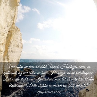 Picture 03 - Nehemja 3:8 NORSK - Ved siden av dem arbeidet Ussiel, Harhajas sønn, - Bible Verse Picture