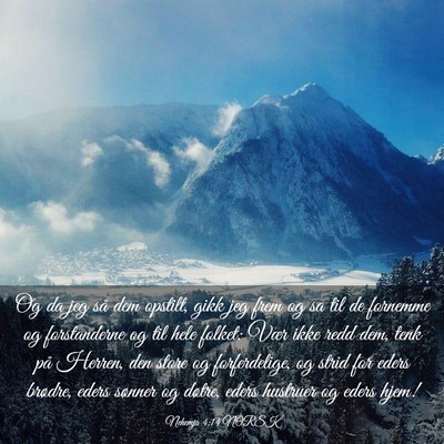 Picture 03 - Nehemja 4:14 NORSK - Og da jeg så dem opstilt, gikk jeg frem og sa - Bible Verse Picture