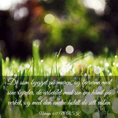 Picture 03 - Nehemja 4:17 NORSK - De som bygget på muren, og bærerne med sine - Bible Verse Picture