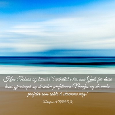 Picture 03 - Nehemja 6:14 NORSK - Kom Tobias og likeså Sanballat i hu, min Gud, - Bible Verse Picture