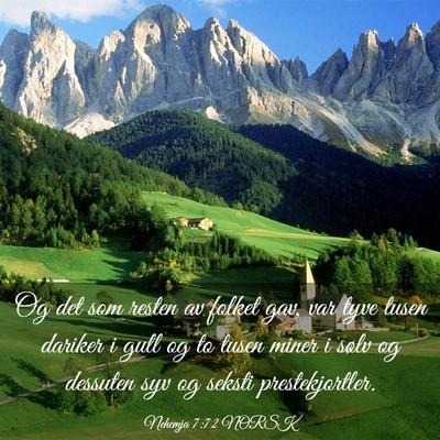 Picture 03 - Nehemja 7:72 NORSK - Og det som resten av folket gav, var tyve tusen - Bible Verse Picture