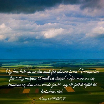 Picture 03 - Nehemja 8:3 NORSK - Og han leste op av den midt for plassen foran - Bible Verse Picture