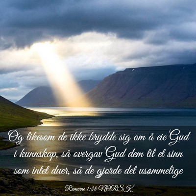 Picture 03 - Romerne 1:28 NORSK - Og likesom de ikke brydde sig om å eie Gud i - Bible Verse Picture