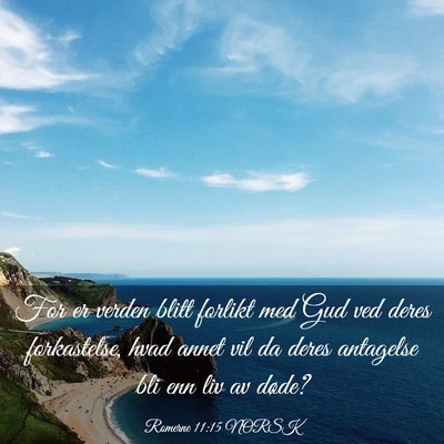 Picture 03 - Romerne 11:15 NORSK - For er verden blitt forlikt med Gud ved deres - Bible Verse Picture