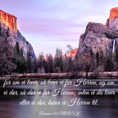 Picture 03 - Romerne 14:8 NORSK - for om vi lever, så lever vi for Herren, og om - Bible Verse Picture