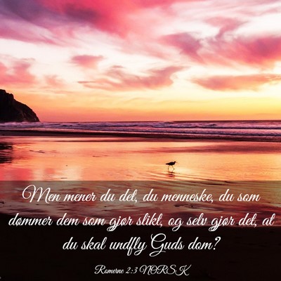 Picture 03 - Romerne 2:3 NORSK - Men mener du det, du menneske, du som dømmer dem - Bible Verse Picture