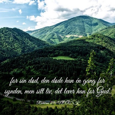 Picture 03 - Romerne 6:10 NORSK - for sin død, den døde han én gang for synden, - Bible Verse Picture