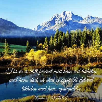 Picture 03 - Romerne 6:5 NORSK - For er vi blitt forenet med ham ved likheten med - Bible Verse Picture