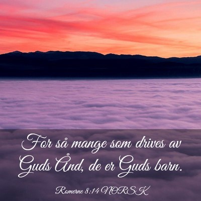 Picture 03 - Romerne 8:14 NORSK - For så mange som drives av Guds Ånd, de er Guds - Bible Verse Picture