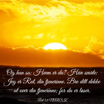 Picture 03 - Rut 3:9 NORSK - Og han sa: Hvem er du? Hun svarte: Jeg er Rut, - Bible Verse Picture
