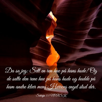 Picture 03 - Sakarja 3:5 NORSK - Da sa jeg: Sett en ren hue på hans hode! Og de - Bible Verse Picture