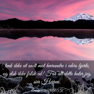 Picture 03 - Sakarja 8:17 NORSK - tenk ikke ut ondt mot hverandre i eders hjerte, - Bible Verse Picture