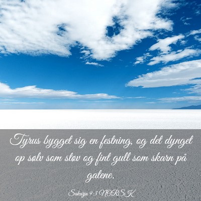 Picture 03 - Sakarja 9:3 NORSK - Tyrus bygget sig en festning, og det dynget op - Bible Verse Picture