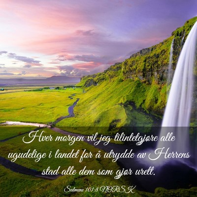 Picture 03 - Salmene 101:8 NORSK - Hver morgen vil jeg tilintetgjøre alle ugudelige - Bible Verse Picture