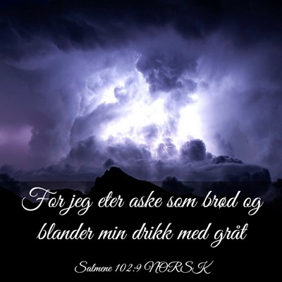 Picture 03 - Salmene 102:9 NORSK - For jeg eter aske som brød og blander min drikk - Bible Verse Picture