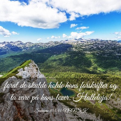 Picture 03 - Salmene 105:45 NORSK - forat de skulde holde hans forskrifter og ta vare - Bible Verse Picture
