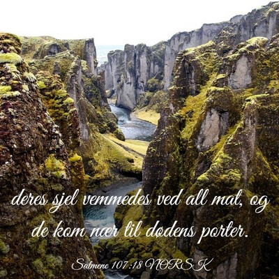 Picture 03 - Salmene 107:18 NORSK - deres sjel vemmedes ved all mat, og de kom nær - Bible Verse Picture