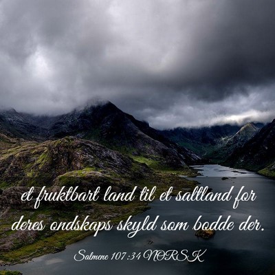 Picture 03 - Salmene 107:34 NORSK - et fruktbart land til et saltland for deres - Bible Verse Picture